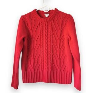 J Crew Sweater Womens Lambs Wool Blend Chunky Cable Knit Sweater Size Medium Red